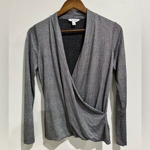 NINE WEST Silver Metallic Faux Wrap Holiday Party Long Sleeve Size M